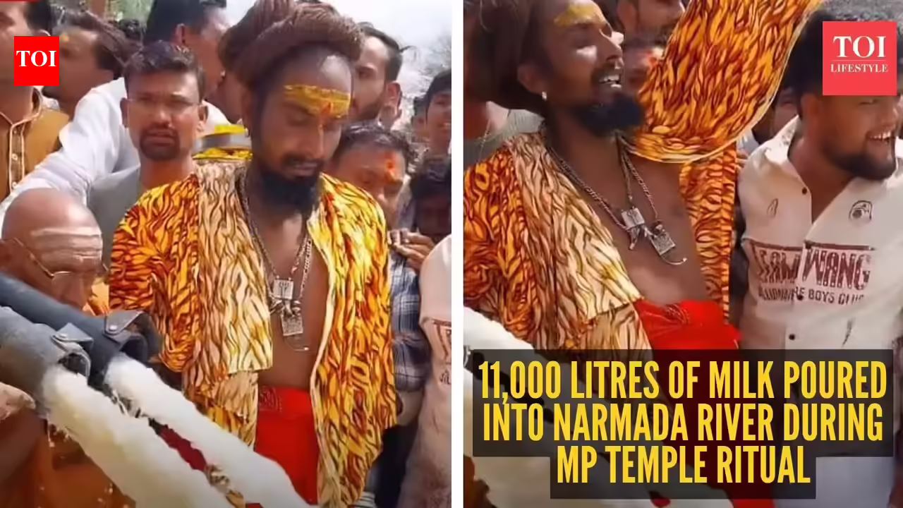 Watch here: 11,000 liters of milk poured into Narmada river during MP temple ritual, video sparks debate |