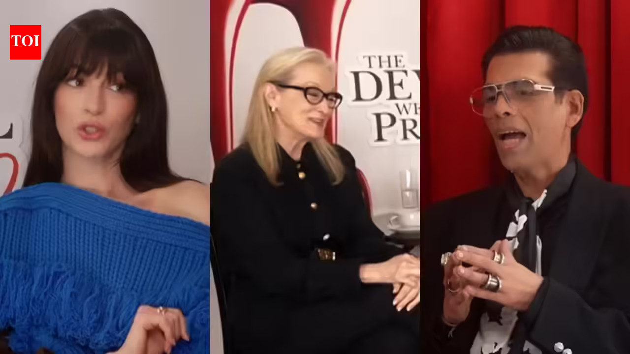 Meryl Streep approves of Karan Johar’s Rs 1.25 lakh shoes as he chats with her and Anne Hathaway ahead of ‘The Devil Wears Prada 2’ | Hindi Movie News