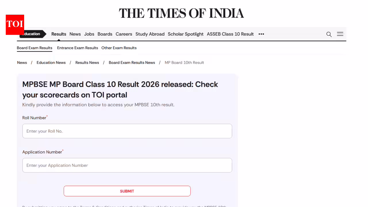 MP Board result 2026 released: Official MPBSE website crashes; direct link to check Class 10, 12 scores on TOI portal
