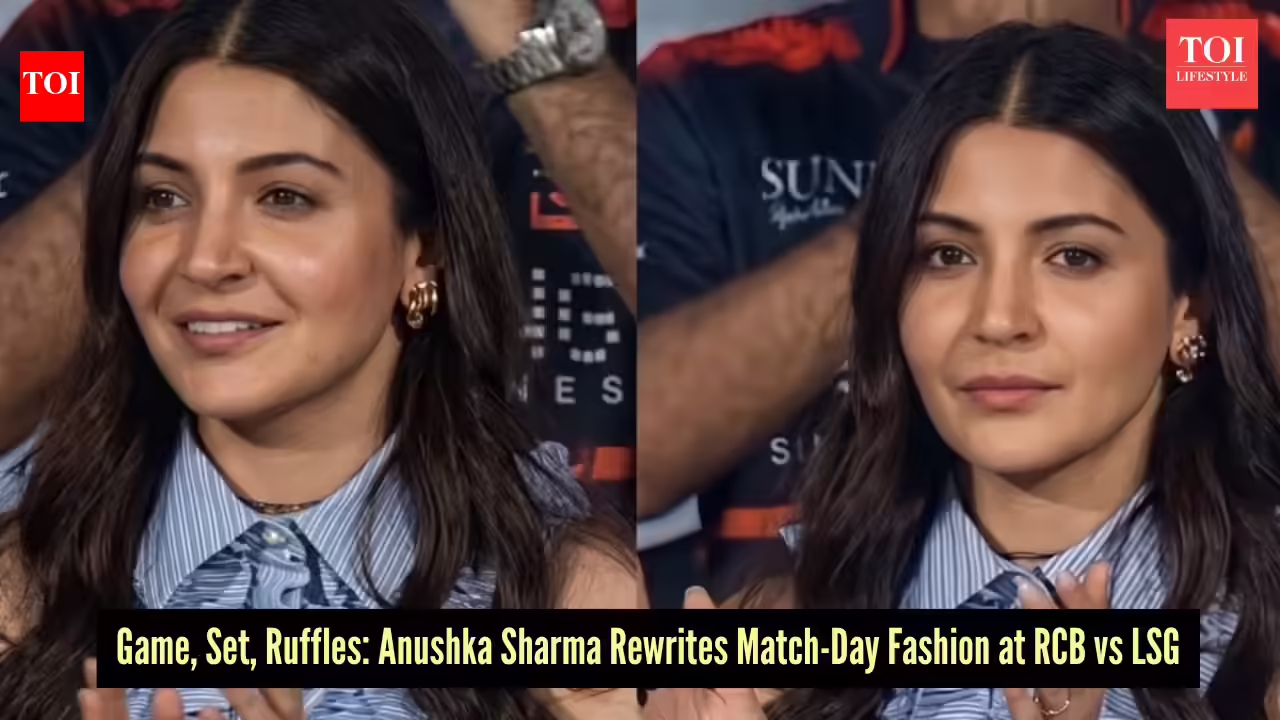 Anushka Sharma breaks the jersey code with her ruffled crop top at the RCB vs LSG match, brings high-fashion drama to the athleisure valley.