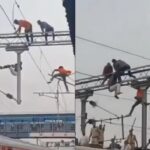 Man climbs gantry, dangles from high-tension wires at Maharashtra’s railway station; services hit for 40 minutes | Mumbai News