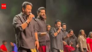 Mohanlal and Stephen Devassy set US stage on fire with iconic ‘Vel Muruka’ dance; fans call it ‘Complete Azhinjattam’- Watch | Malayalam Movie News