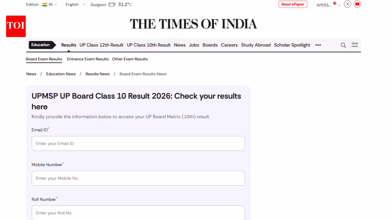 UP Board Class 10 result 2026: How to check UPMSP scores on TOI portal