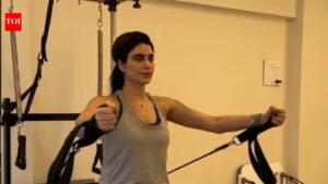 Mom-to-be Karishma Tanna flaunts her baby bump and shines in pregnancy glow as she works out in the gym.
