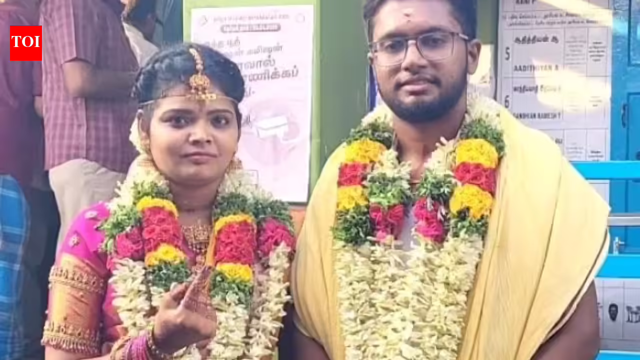 Bride casts her vote in Namakkal, heads to Tirupur with groom where he would exercise his franchise. Coimbatore News