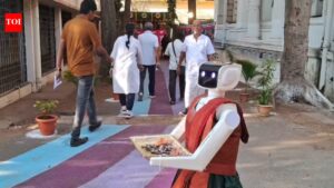 Sari-clad robot greets voters at polling station in Coimbatore | Coimbatore News
