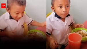 This little boy was not willing to eat the best part of his meal because he was saving it for… “It’s for my…”