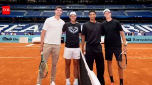 Rafael Nadal: Watch: Rafael Nadal back on court! Legend plays tennis against Jannik Sinner, Jude Bellingham | tennis news