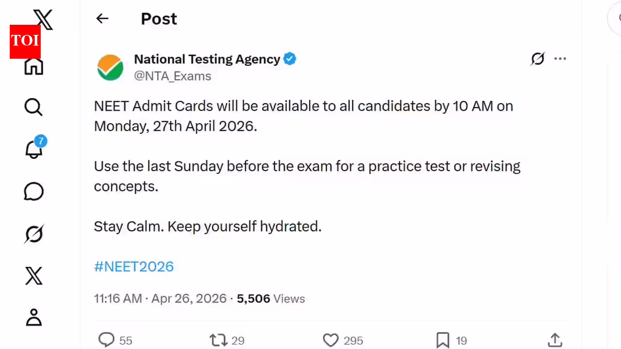 Neet Hall Ticket Release Deferred: NEET admit card time and date 2026: NTA defers release, says hall tickets to be available on April 27