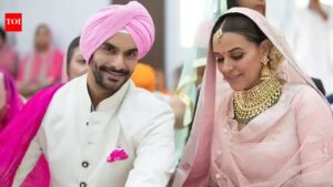 ‘Thank God we got pregnant’: Angad Bedi was chasing Neha Dhupia for 8 years, she said yes for marriage when she conceived. Hindi Movie News