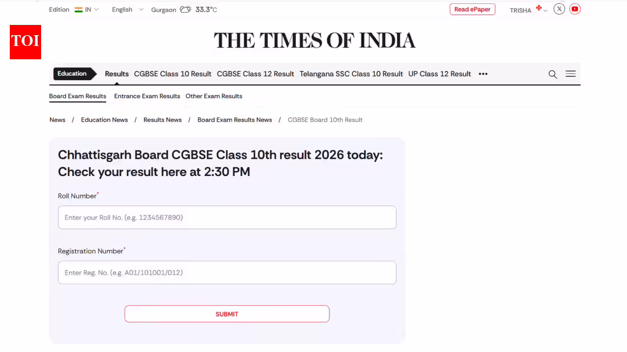 Chhattisgarh CGBSE Class 10th result 2026: How to download scorecards online from TOI portal?