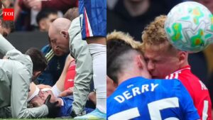 Jesse Derry rushed to hospital after scary head clash with Zach Abbott during Chelsea vs Nottingham Forest match. International Sports News