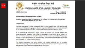 CBSE warns schools over non-compliance in Class 6 third language rollout, sets May 31 deadline for mandatory update