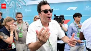 Jimmy Fallon breaks silence on viral Martin Brundle F1 interview moment after shocking microphone biting incident. International Sports News