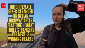 Dutch female biker stranded on Indian highway after flat tire – what three strangers did next is winning hearts |
