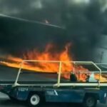 Plane with 231 flyers runs over jaywalker, engine catches fire