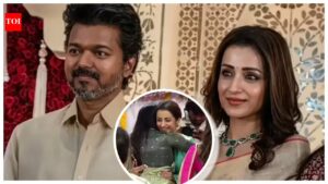 Trisha Krishnan warmly greets Vijay’s family ahead of the oath-taking ceremony in Chennai.